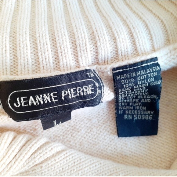 Jeanne Pierre Big Button Mock Neck Ribbed Cotton Blend Yellow Sweater  Large - Picture 10 of 12